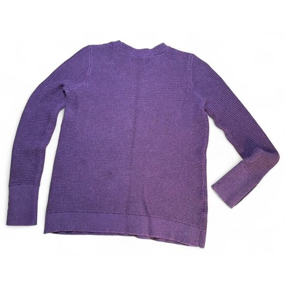 LOFT Ann Taylor 100% Cotton Shaker Knit Crew Neck Sweater Sz M Purple Cozy Layer - Picture 2 of 8